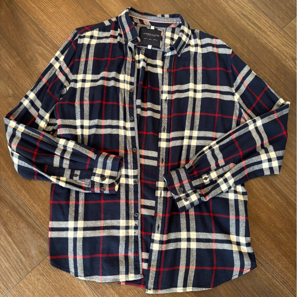 Denim & Flower Ricky Singh Men’s L Flannel Shirt Long Sleeve Plaid Multicolor
